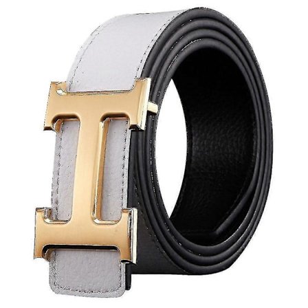 Ny Stil Business Casual Ekte PU Lær H Enkelt Spenne Litchi Korn Belte For Menn {SL} White Gold