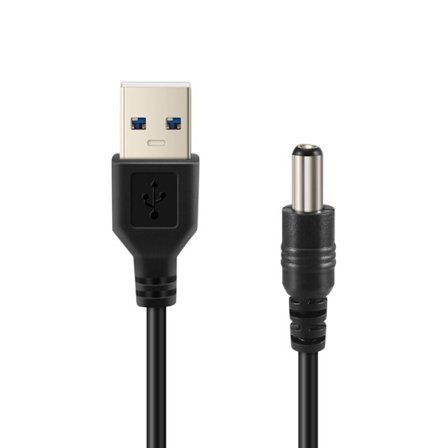 USB til 5.5mm/2.1mm 5V DC Jack Strømkabel (Sort, 75cm)