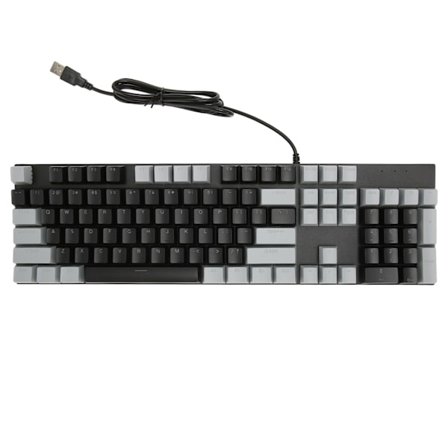 Mekanisk tastatur i fuld størrelse med 104 taster, USB-kablet gamingtastatur med numerisk tastatur, rød kontakt til Windows, sort grå