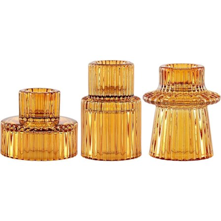 Klare glas lysestager til bloklys - Sæt med 3 dekorative bordlysestager (Amber, 3 stk.)