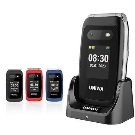 Rainbuvvy UNIWA V202T 4G Flip Senior Telefon 2,4 tums dubbelskärm Nödsamtalsknapp Funktionstelefon 1450mAh Stor Tryckknapp För Äldre