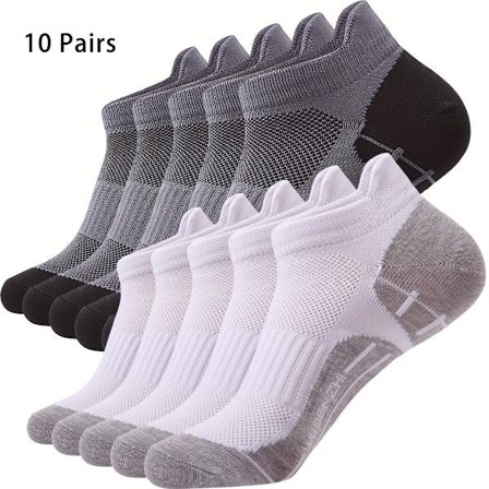 10 Par Unisex Pustende Løpesokker i Mesh med Anti-Friksjon Hældesign - Stripet Mønster, Maskinvaskbare