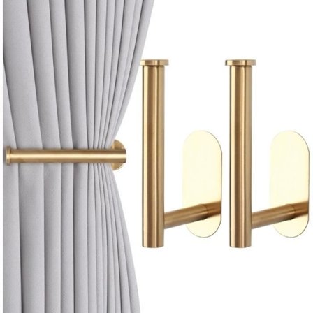 (Gull) 2 stk. selvklebende gardinholdere - AQSACOKIYA - Ingen boring nødvendig, selvklebende gardinkroker - Gull