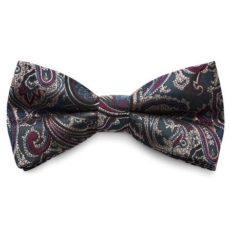 Papillon pre-annodato in seta con motivo paisley blu scuro e verde scuro per uomini - Papillon pre-annodati