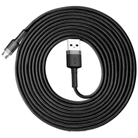 Baseus Cafule Cable kestävä nailonkaapeli USB / micro USB 2A 3M musta-harmaa (CAMKLF-HG1)