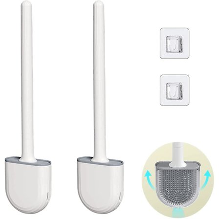 2 stycken silikontoalettborstar och hållare, långt handtag Sili