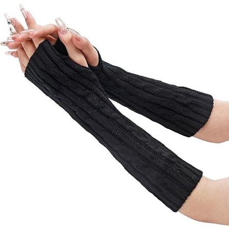 ING MDUG Lange Fingerløse Handsker Sort One Size Strikket Håndledsbånd med Tommelfingerhul Lange Håndledsbånd Fingerløse Armærmer til Voksne Varme 