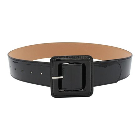 Skinnende lakken belte firkantet spenne midjebånd SVART