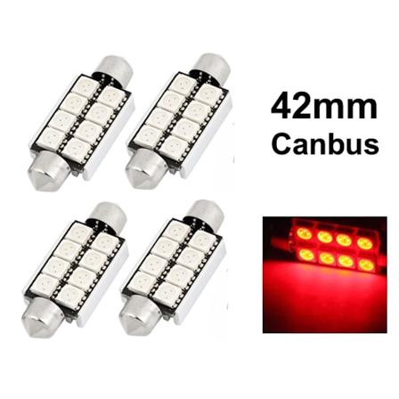 Spollampe 41mm 42mm rød Canbus Led 5050SMD 4-pakning C5W SV8.5 22 red