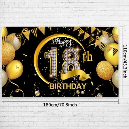 18 Festdekorasjoner i Svart Gull, Gratulerer med Dagen Banner Fest