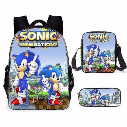 3 stk. 3D-print Super Sonic Rygsæk Skuldertasker Blyantsæske