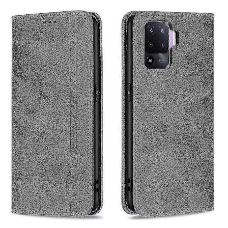 Oppo A94 4g Etui Wallet Magnetisk Lukning Foldbart Beskyttende Tyverisikring Børste Cover - Sort