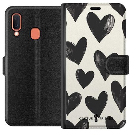 Kompatibelt Lommeboketui til Samsung Samsung Galaxy A20e Cactus and Friends - Bold Black Love Pattern