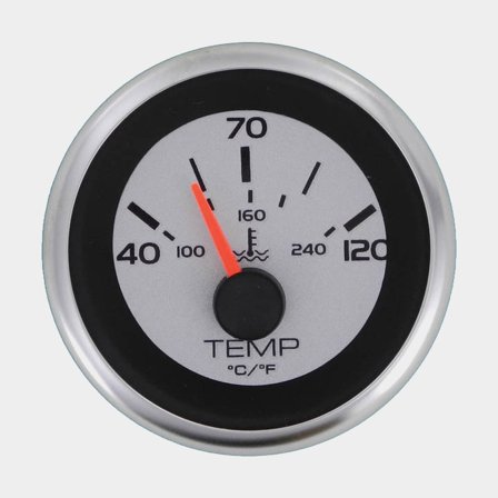 Jauge de température de l'eau Veethree Argent, sans buée, Ø52 mm, 12 V, VDO, 22 - 450 Ω, argent/noir/blanc, 40 - 120 °C