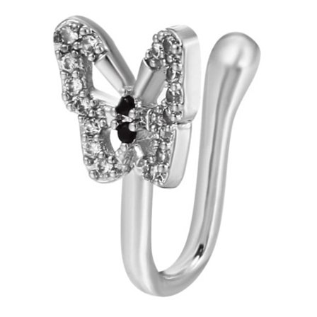 Clip-on Naspiercing Butterfly med krystalsølv