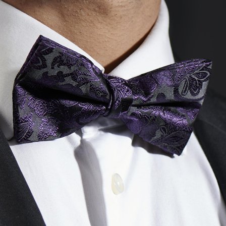 Purple & Black Baroque Polyester Pre-Tied Bow Tie for Men - Pre-tied bow ties