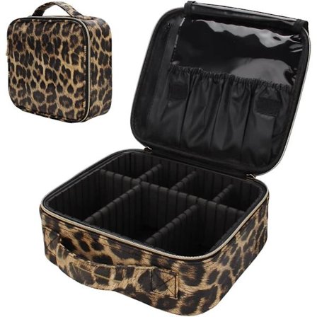 Reise Sminkepung Leopard Print PU Lær Kosmetikk Sminkepung Organizer Veske med Justerbar