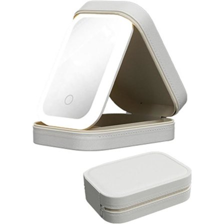 Kannettava meikkilaukku LED-peilillä – Kannettava meikkipeili 3 valotilalla ja säilytyslokerolla, meikkisäilytys naisille ja matkoille