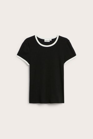 Kappahl | Top z krótkimi rękawami i kontrastowymi krawędziami | Czarne