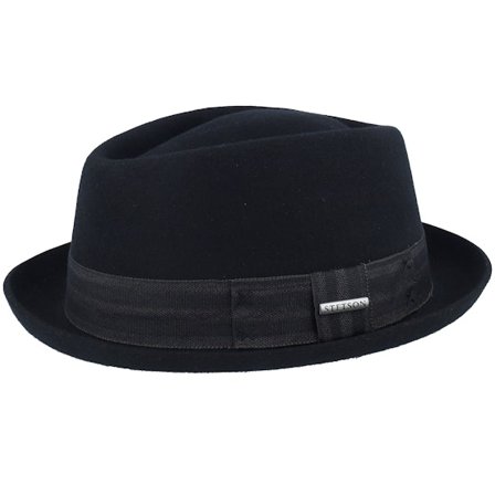Stetson - Black - porkpie - Hat - Diamond Woolfelt Black Porkpie - Hatstore