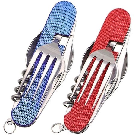 Foldbart Camping Bestikksett i Rustfritt Stål, Bærbar Spisebestikk 6 i 1 Multiverktøy