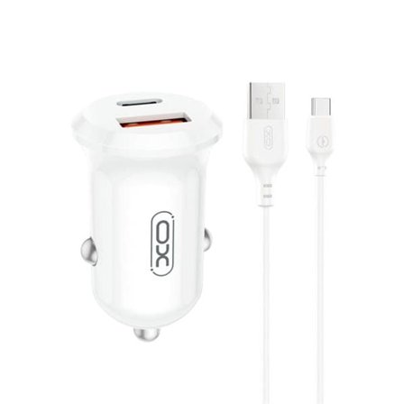 XO Biloplader med 1x USB 1x USB-C PD 30W QC + USB til USB-C-kabel