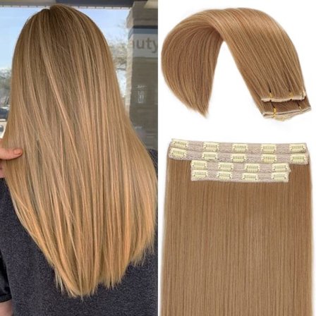 Rett hår extensions Clip in Lang syntetisk hår extensions 20 tommer tykke hårstykker for kvinner (20 tommer, ST-Honey Blonde)