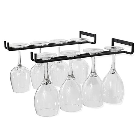 2-pack väggmonterat vinglasställ, hängande hylla för vinställ, för skåp och bar, 30 cm, svart