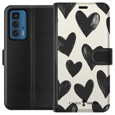 Kompatibel Tegnebogsetui til Motorola Motorola Edge 20 Pro Cactus and Friends - Bold Black Love Pattern