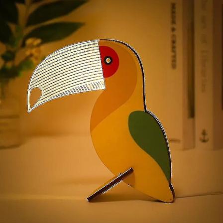 Batteridrevet akryl nattlys i tre, dyreformet tukan, romdekorasjon, LED-lampe [L]