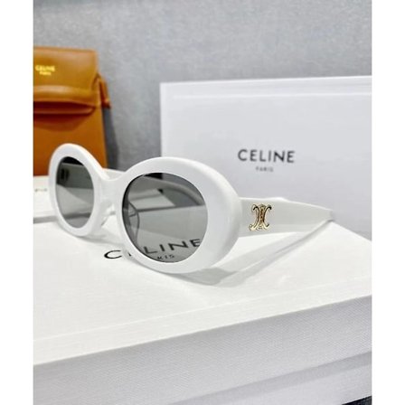 Højkvalitets Celinn Selin Internet Celebrity Arc De Triomphe Solbriller med Gyldent Logo, Oval Form /BL Hvid