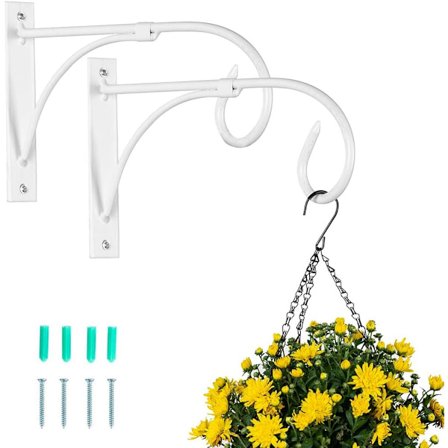 2 stk. ophængningskurvbeslag udendørs planteophæng, metalhaveophæng vægplanteophængsbeslag til ophængning af planter lanterner(hvid)