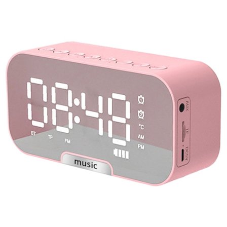 Vækkeur Børn Digitalt, Vækkeur Med Lys, Digitalt Ur Med Sleep Timer, USB-oplader, Spejlur til Soveværelse, (Pink)