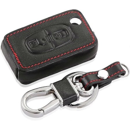 Læder Bil Nøgle Cover Etui Nøglering til Peugeot 107 208 207 3008 308 RCZ 508 408 2008 407 307 206 2 Knapper Fold Nøgle (Sort)