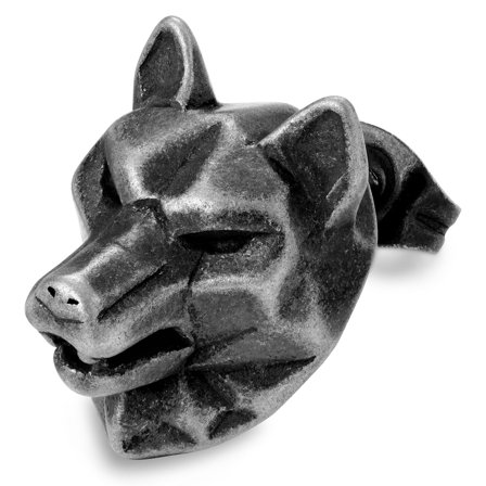 Szary stalowy kolczyk z wilkiem Jax dla mężczyzn