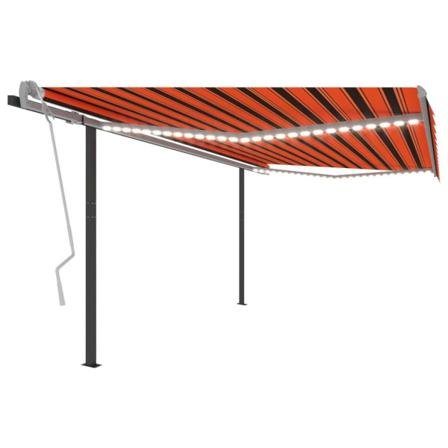 Vidaxl Markis Med Led Manuellt Infällbar 4,5x3 M Orange Och Brun Orange