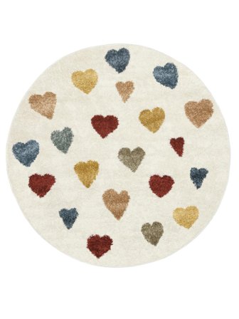 Kinderteppich Klein Heartbeat - Naturweiß/Mehrfarbig Ø 150