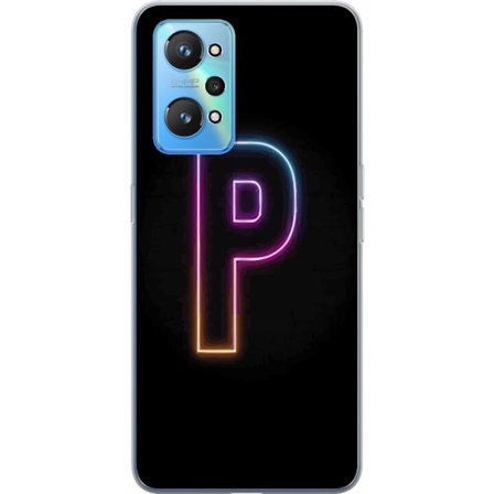 Kompatibel Mobilcover til Realme Realme GT Neo2 Minimalistisk neonbogstav P i farvegradient og lyseffekt mod sort baggrund i digital neonstil