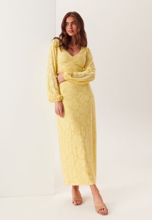 BUBBLEROOM - Structure Floral Smock Maxi Dress - Light yellow