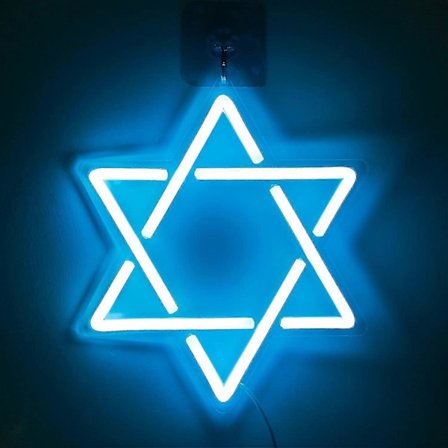 Davidstjerne Neonskilt, Hanukka-dekorasjoner Blå sekskantet stjerneform Lysende akryl med USB-strøm, LED Neon Lys Veggkunst Dekor For Jøder J