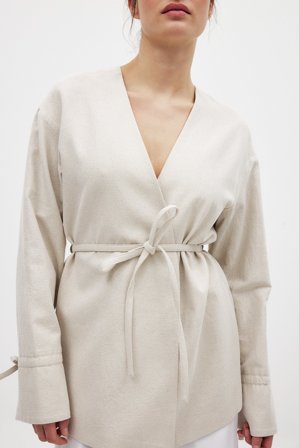 NA-KD Blazer droit en lin mélangé à détail noué - Vêtements en lin - Beige - EU 36