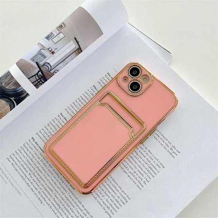 iPhone 13 Pro Max deksel lommebok kortholder silikon hvitt rosa gull