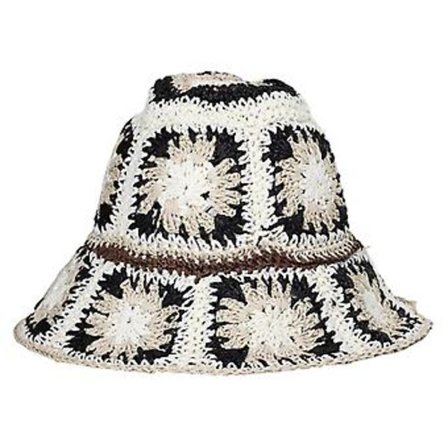Trendikäs Värikäs Kukallinen Kudottu Aurinkohattu, Sopii Kaikkiin Tyyliin, Hengittävä Aurinkohattu Piknikille, Leirintään (Musta)