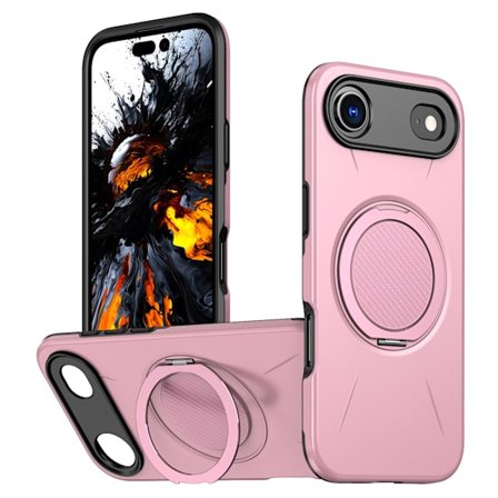 Kompatibel med iPhone 17 Air robust og holdbart etui, roterende magnetisk holder, to-i-en faldsikker Apple etui (pink)