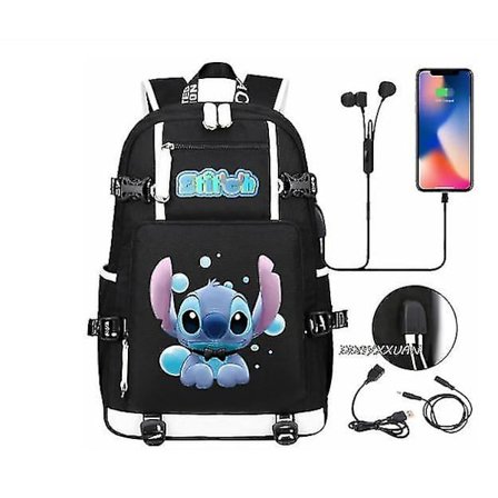 Lilo og Stitch Skole Tasker Kapacitet Rygsække Drenge Piger Usb Opladning Rejse Stor Laptop College Studerende Skole Taske Rygsæk