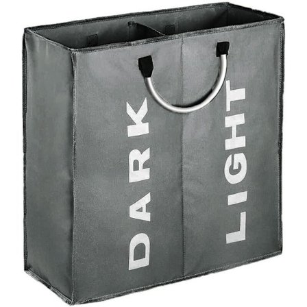 Stor dobbelt vasketøjskurv med håndtag, 53x23 × 53cm Sammenklappelig beskidt vasketøjskurv til opbevaring af vasketøj, mørkegrå