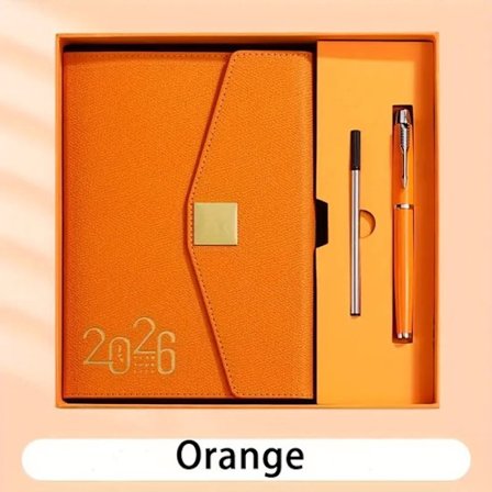 2026 A5 Planner - Ugentlige & Månedlige Skemaer - Engelsk Udgave - 12-Måneders Planlægning - Notesbog med Pen + Orange Gaveæske - Arbejde & Studie