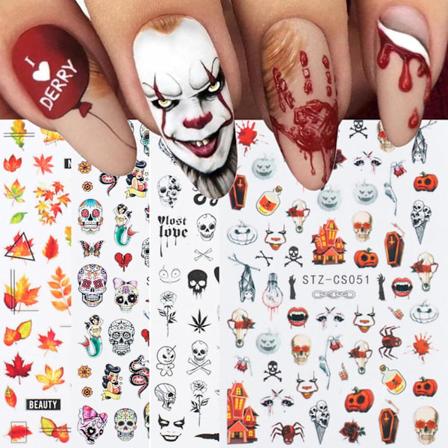 8 Ark Halloween Høst Høst Neglekunst Klistremerker Dekaler Selvklebende Skalle Edderkoppnett Gresskar Design Manikyr Tips Negledekorasjon