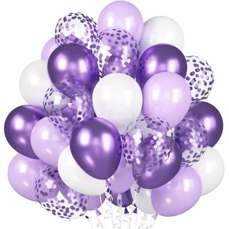 Liila-valkoiset laventelipallot, 60 kappaletta, heliumpallot, metalliset konfettipallot, macaron-liilat lateksipallot syntymäpäiville, häihin, 