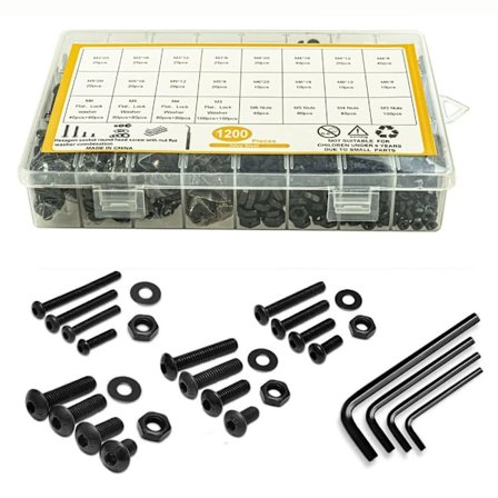1200 Stk Knaphoved Sokkelhætte Skruer Bolte Møtrikker Skiver